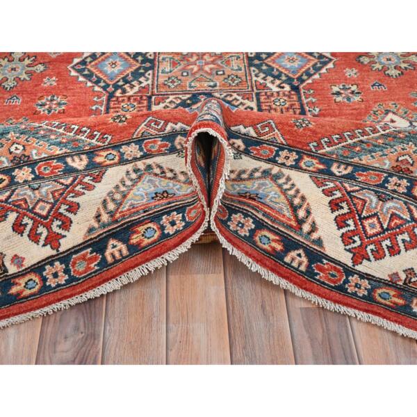 5'10"x8'9" Burnt Orange Special Kazak with Geometric Medallion Design, Hand Knotted, Natural Dyes, Soft Wool Oriental Rug  - 81757 - Image 7