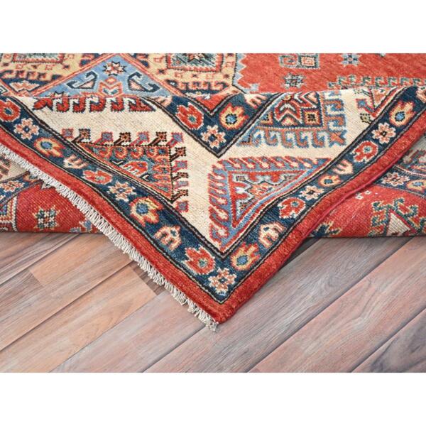 5'10"x8'9" Burnt Orange Special Kazak with Geometric Medallion Design, Hand Knotted, Natural Dyes, Soft Wool Oriental Rug  - 81757 - Image 8