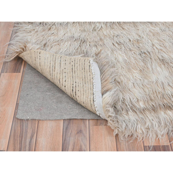 8'2"x8'2" Beige, Shaggy Moroccan Exotic Texture, Undyed Natural Wool Hand Knotted, Square Oriental Rug  - 82014 - Image 6