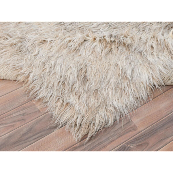 8'2"x8'2" Beige, Shaggy Moroccan Exotic Texture, Undyed Natural Wool Hand Knotted, Square Oriental Rug  - 82014 - Image 8