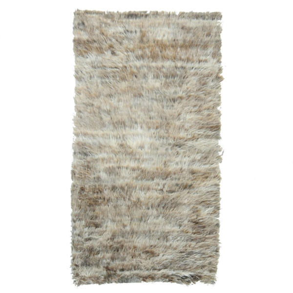 2'10"x5'5" Beige, Shaggy Moroccan Exotic Texture, Undyed Natural Wool Hand Knotted, Oriental Rug  - 82024