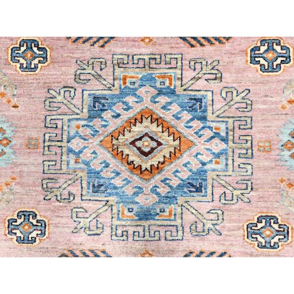 6'x8'10" Flamingo Pink, Afghan Super Kazak with Large Medallions, Natural Dyes Densely Woven, Soft Wool Hand Knotted, Oriental Rug  - 82282 - Image 10