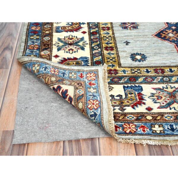 7'10"x9'10" Silver Blue, Afghan Super Kazak with Geometric Medallions, Vegetable Dyes Dense Weave, Natural Wool Hand Knotted, Oriental Rug  - 82305 - Image 6