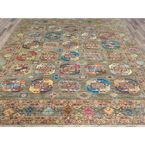 8'5"x10'1" Sage Green, Hand Knotted Afghan Super Kazak, Natural Dyes Densely Woven, Pure Wool, Oriental Rug  - 82316 - Image 4