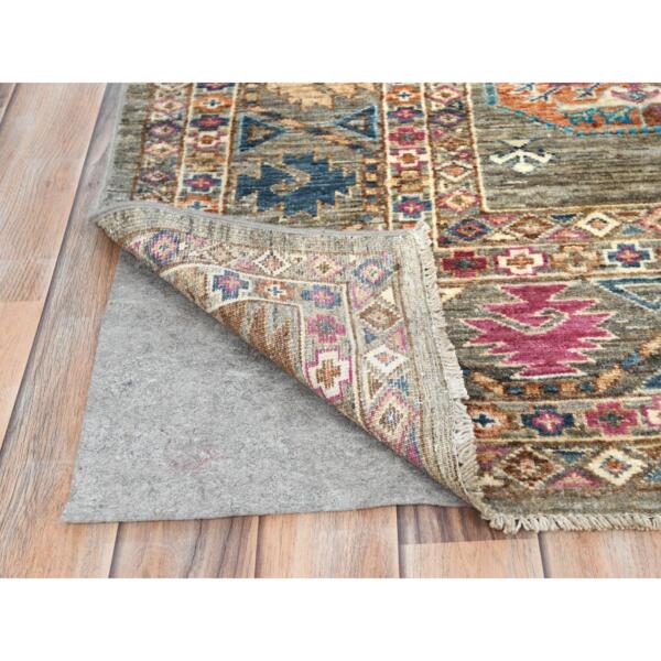 8'5"x10'1" Sage Green, Hand Knotted Afghan Super Kazak, Natural Dyes Densely Woven, Pure Wool, Oriental Rug  - 82316 - Image 6