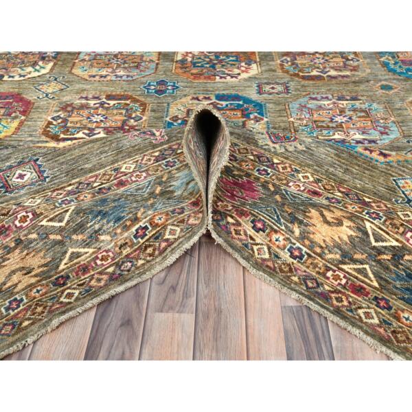 8'5"x10'1" Sage Green, Hand Knotted Afghan Super Kazak, Natural Dyes Densely Woven, Pure Wool, Oriental Rug  - 82316 - Image 7