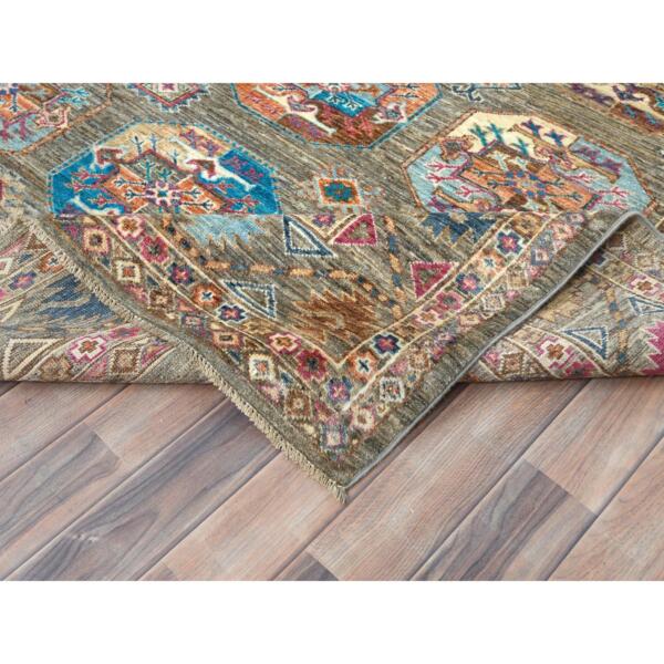 8'5"x10'1" Sage Green, Hand Knotted Afghan Super Kazak, Natural Dyes Densely Woven, Pure Wool, Oriental Rug  - 82316 - Image 8