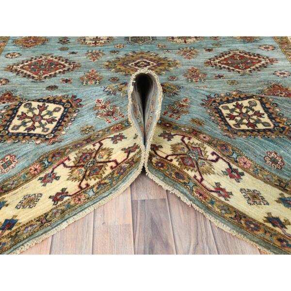 6'2"x8'5" Silver Blue, Soft Wool Hand Knotted, Afghan Super Kazak with Geometric Medallions, Natural Dyes Densely Woven, Oriental Rug  - 82332 - Image 7