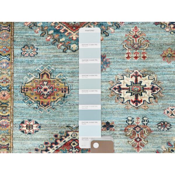 6'2"x8'5" Silver Blue, Soft Wool Hand Knotted, Afghan Super Kazak with Geometric Medallions, Natural Dyes Densely Woven, Oriental Rug  - 82332 - Image 9