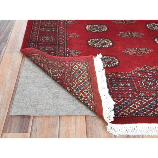 4'x6'2" Deep and Rich Red, Mori Bokara with Geometric Medallions Design, Pure Wool Hand Knotted, Oriental Rug  - 82416 - Image 4