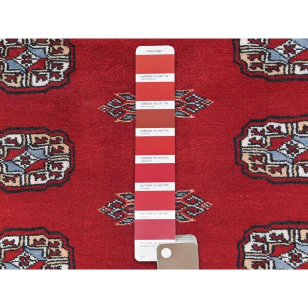 4'x6'2" Deep and Rich Red, Mori Bokara with Geometric Medallions Design, Pure Wool Hand Knotted, Oriental Rug  - 82416 - Image 5