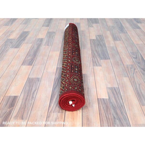 4'x6'2" Deep and Rich Red, Mori Bokara with Geometric Medallions Design, Pure Wool Hand Knotted, Oriental Rug  - 82416 - Image 6