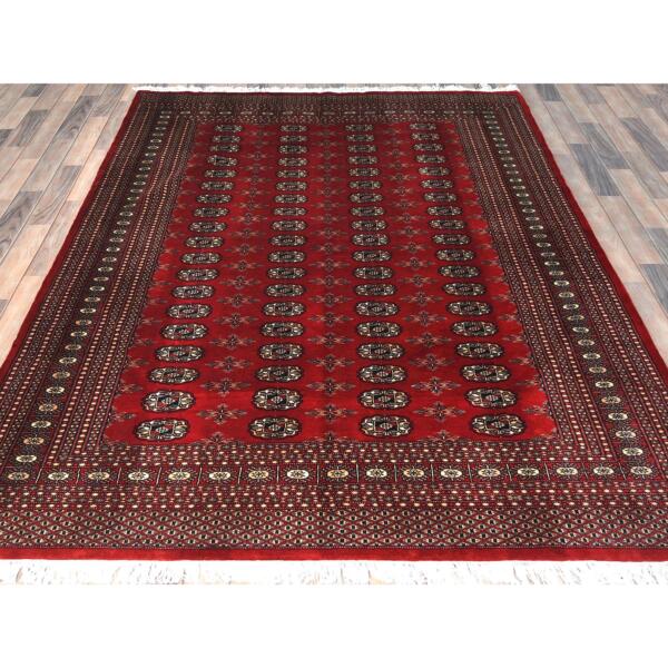 6'x9'3" Deep and Rich Red, Hand Knotted Super Bokara with Geometric Medallions 250 KPSI, Silky Wool, Oriental Rug  - 82494 - Image 4