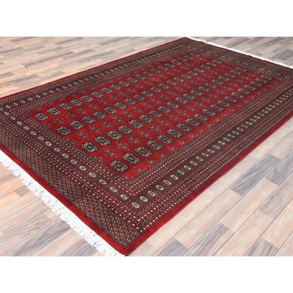 6'x9'3" Deep and Rich Red, Hand Knotted Super Bokara with Geometric Medallions 250 KPSI, Silky Wool, Oriental Rug  - 82494 - Image 5