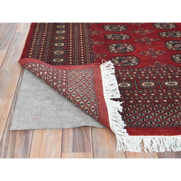 6'x9'3" Deep and Rich Red, Hand Knotted Super Bokara with Geometric Medallions 250 KPSI, Silky Wool, Oriental Rug  - 82494 - Image 6