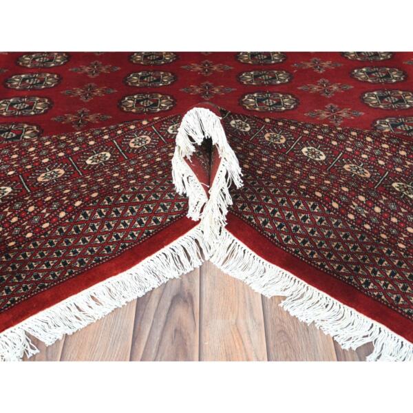 6'x9'3" Deep and Rich Red, Hand Knotted Super Bokara with Geometric Medallions 250 KPSI, Silky Wool, Oriental Rug  - 82494 - Image 7