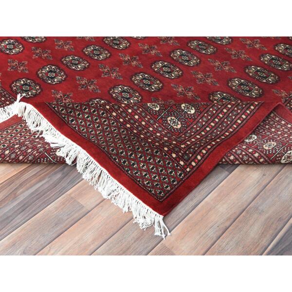6'x9'3" Deep and Rich Red, Hand Knotted Super Bokara with Geometric Medallions 250 KPSI, Silky Wool, Oriental Rug  - 82494 - Image 8