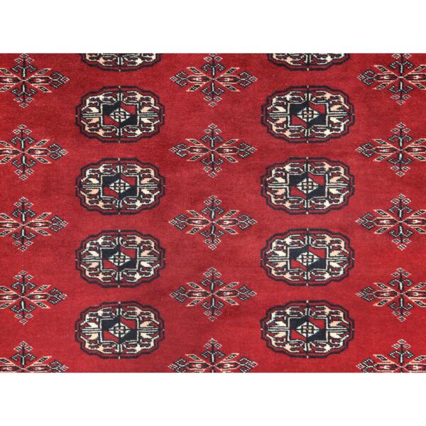 6'x9'3" Deep and Rich Red, Hand Knotted Super Bokara with Geometric Medallions 250 KPSI, Silky Wool, Oriental Rug  - 82494 - Image 10