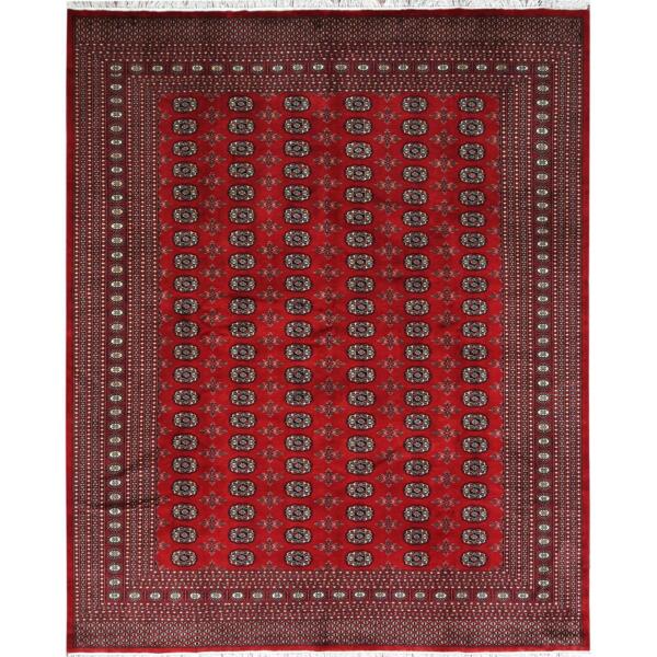 8'1"x9'10" Deep and Rich Red, Silky Wool Hand Knotted, Super Bokara with Geometric Medallions Design 250 KPSI, Oriental Rug  - 82495