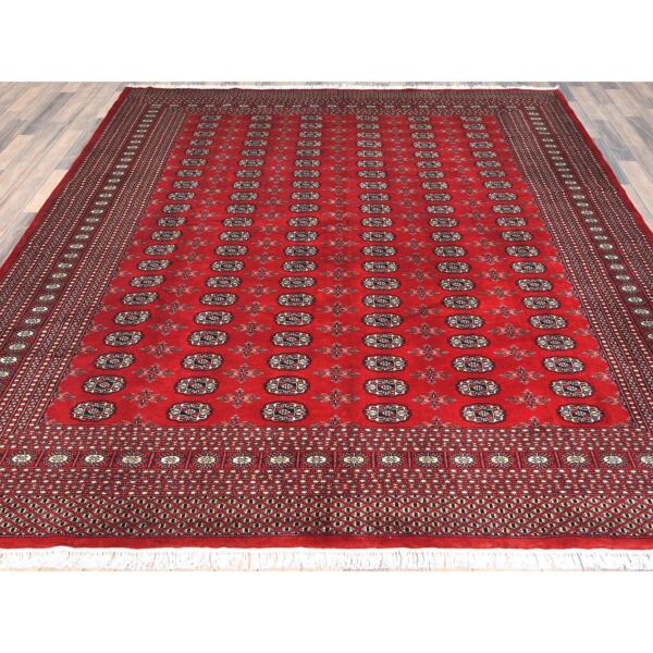 8'1"x9'10" Deep and Rich Red, Silky Wool Hand Knotted, Super Bokara with Geometric Medallions Design 250 KPSI, Oriental Rug  - 82495 - Image 4
