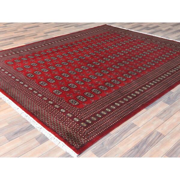 8'1"x9'10" Deep and Rich Red, Silky Wool Hand Knotted, Super Bokara with Geometric Medallions Design 250 KPSI, Oriental Rug  - 82495 - Image 5