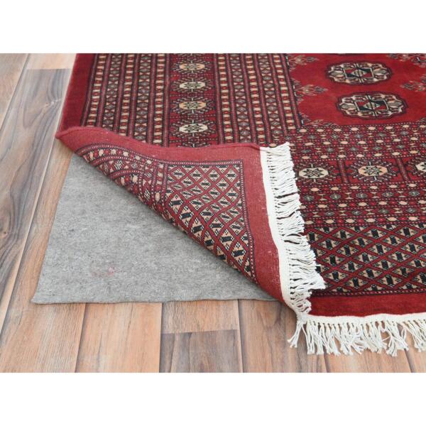 8'1"x9'10" Deep and Rich Red, Silky Wool Hand Knotted, Super Bokara with Geometric Medallions Design 250 KPSI, Oriental Rug  - 82495 - Image 6