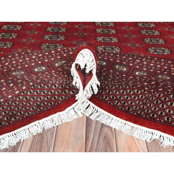 8'1"x9'10" Deep and Rich Red, Silky Wool Hand Knotted, Super Bokara with Geometric Medallions Design 250 KPSI, Oriental Rug  - 82495 - Image 7