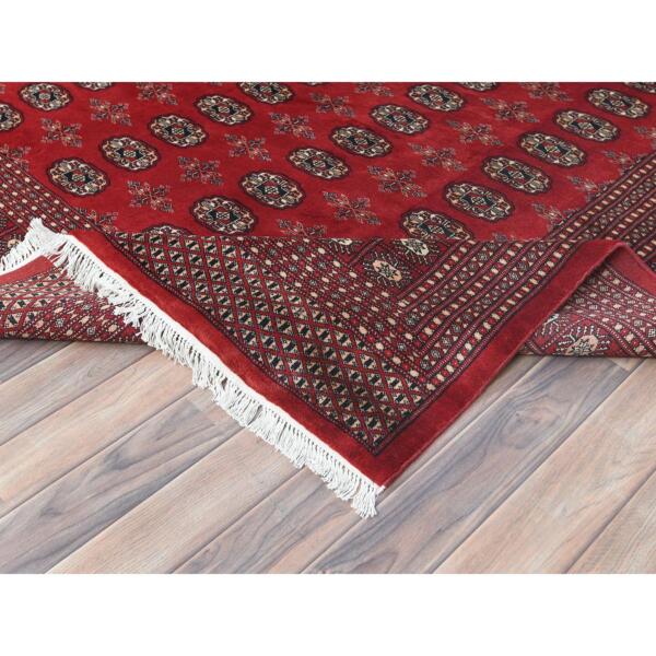 8'1"x9'10" Deep and Rich Red, Silky Wool Hand Knotted, Super Bokara with Geometric Medallions Design 250 KPSI, Oriental Rug  - 82495 - Image 8