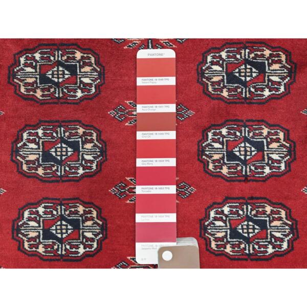 8'1"x9'10" Deep and Rich Red, Silky Wool Hand Knotted, Super Bokara with Geometric Medallions Design 250 KPSI, Oriental Rug  - 82495 - Image 9