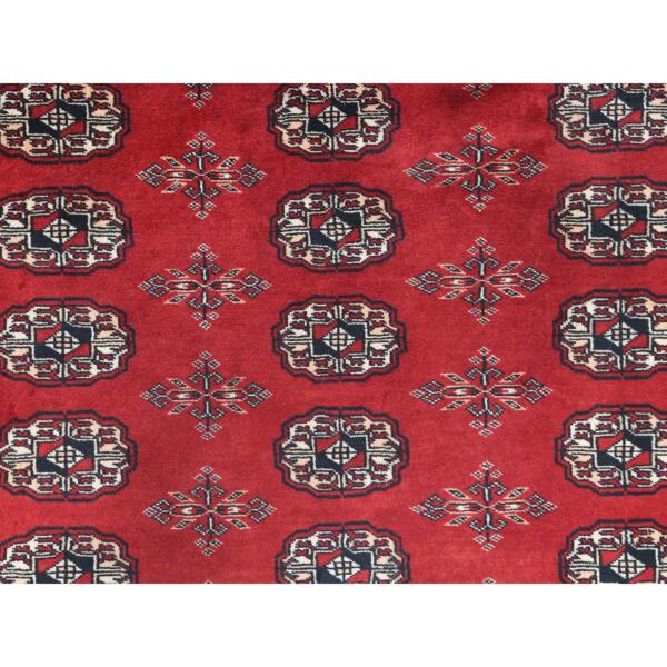 8'1"x9'10" Deep and Rich Red, Silky Wool Hand Knotted, Super Bokara with Geometric Medallions Design 250 KPSI, Oriental Rug  - 82495 - Image 10