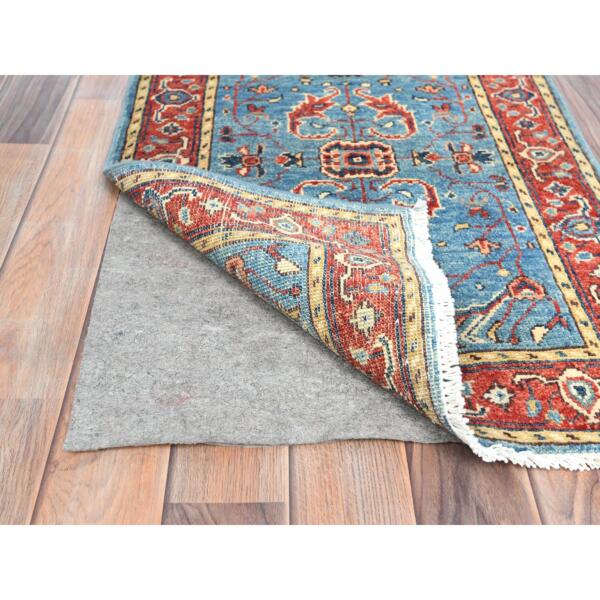 2'x2'10" Denim Blue, Afghan Peshawar with Serapi Heriz Design, Vegetable Dyes Dense Weave, Extra Soft Wool Hand Knotted, Mat Oriental Rug  - 82523 - Image 4