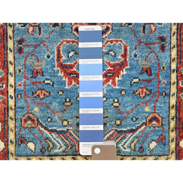 2'x2'10" Denim Blue, Afghan Peshawar with Serapi Heriz Design, Vegetable Dyes Dense Weave, Extra Soft Wool Hand Knotted, Mat Oriental Rug  - 82523 - Image 5