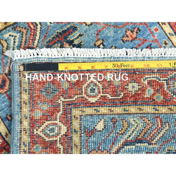 2'x2'10" Denim Blue, Afghan Peshawar with Serapi Heriz Design, Vegetable Dyes Dense Weave, Extra Soft Wool Hand Knotted, Mat Oriental Rug  - 82523 - Image 8