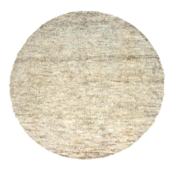 13'6"x13'6" Beige, Shaggy Moroccan Exotic Texture, Undyed Natural Wool Hand Knotted, Round Oriental Rug  - 82563