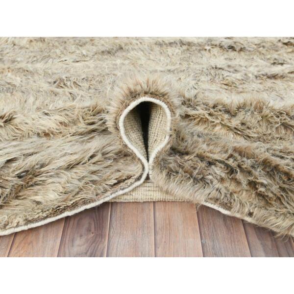 13'6"x13'6" Beige, Shaggy Moroccan Exotic Texture, Undyed Natural Wool Hand Knotted, Round Oriental Rug  - 82563 - Image 6