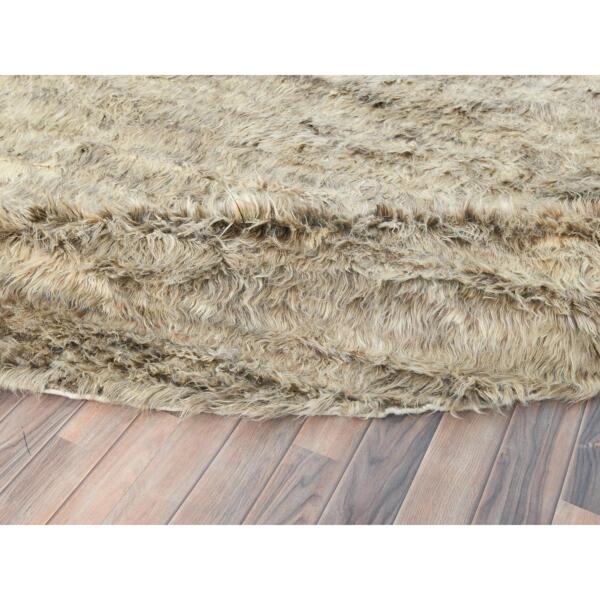 13'6"x13'6" Beige, Shaggy Moroccan Exotic Texture, Undyed Natural Wool Hand Knotted, Round Oriental Rug  - 82563 - Image 7