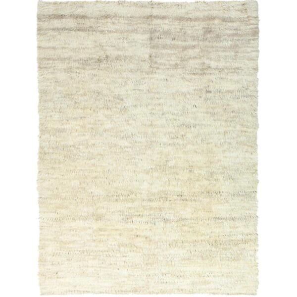 10'1"x14'1" Beige, Undyed Natural Wool Hand Knotted, Shaggy Moroccan Exotic Texture, Oriental Rug  - 82565