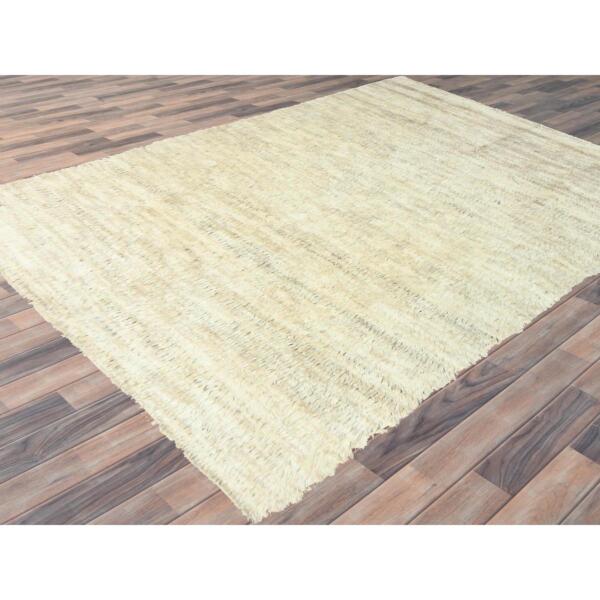 10'1"x14'1" Beige, Undyed Natural Wool Hand Knotted, Shaggy Moroccan Exotic Texture, Oriental Rug  - 82565 - Image 5