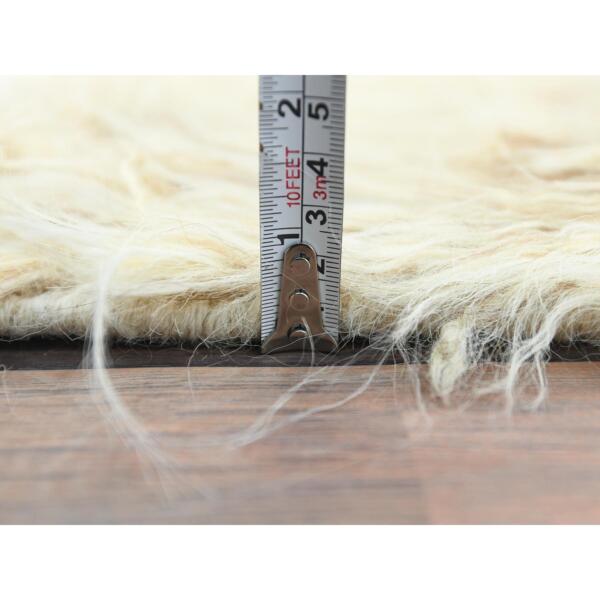 2'7"x10'1" Beige, Shaggy Moroccan Exotic Texture, Undyed Natural Wool Hand Knotted, Runner Oriental Rug  - 82573 - Image 7