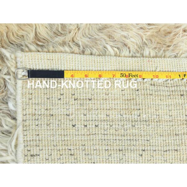 2'7"x10'1" Beige, Shaggy Moroccan Exotic Texture, Undyed Natural Wool Hand Knotted, Runner Oriental Rug  - 82573 - Image 8