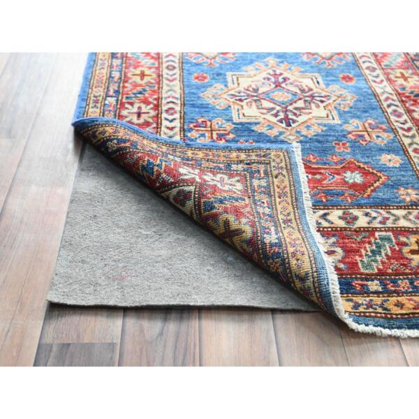 2'8"x34' Denim Blue, Vegetable Dyes Dense Weave, Organic Wool Hand Knotted, Afghan Super Kazak with Large Medallions, XL Runner Oriental Rug  - 82579 - Image 4