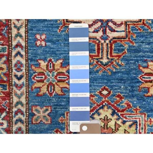 2'8"x34' Denim Blue, Vegetable Dyes Dense Weave, Organic Wool Hand Knotted, Afghan Super Kazak with Large Medallions, XL Runner Oriental Rug  - 82579 - Image 5