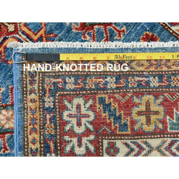 2'8"x34' Denim Blue, Vegetable Dyes Dense Weave, Organic Wool Hand Knotted, Afghan Super Kazak with Large Medallions, XL Runner Oriental Rug  - 82579 - Image 8