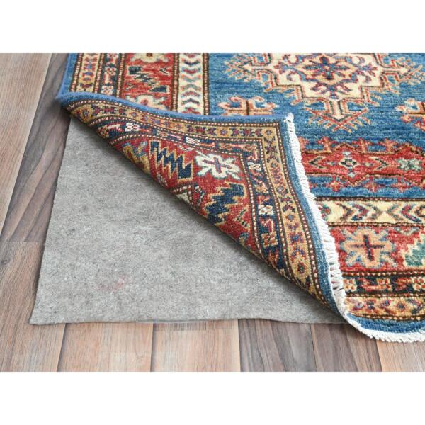 2'8"x40'8" Denim Blue, Hand Knotted Afghan Super Kazak with Large Medallions Design, Vegetable Dyes Dense Weave, Organic Wool, XL Runner Oriental Rug  - 82599 - Image 4