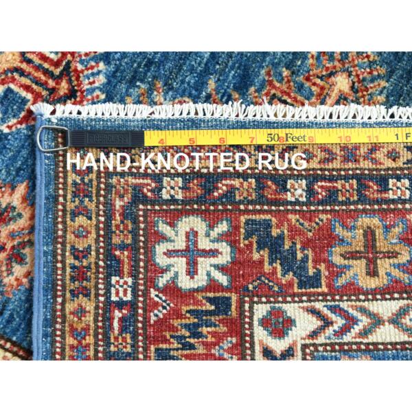 2'8"x40'8" Denim Blue, Hand Knotted Afghan Super Kazak with Large Medallions Design, Vegetable Dyes Dense Weave, Organic Wool, XL Runner Oriental Rug  - 82599 - Image 8