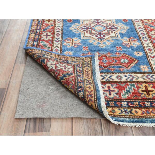 2'6"x33'7" Denim Blue, Hand Knotted Afghan Super Kazak with Large Medallions, Natural Dyes Densely Woven, Extra Soft Wool, XL Runner Oriental Rug  - 82608 - Image 4