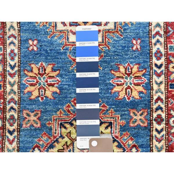 2'6"x33'7" Denim Blue, Hand Knotted Afghan Super Kazak with Large Medallions, Natural Dyes Densely Woven, Extra Soft Wool, XL Runner Oriental Rug  - 82608 - Image 5