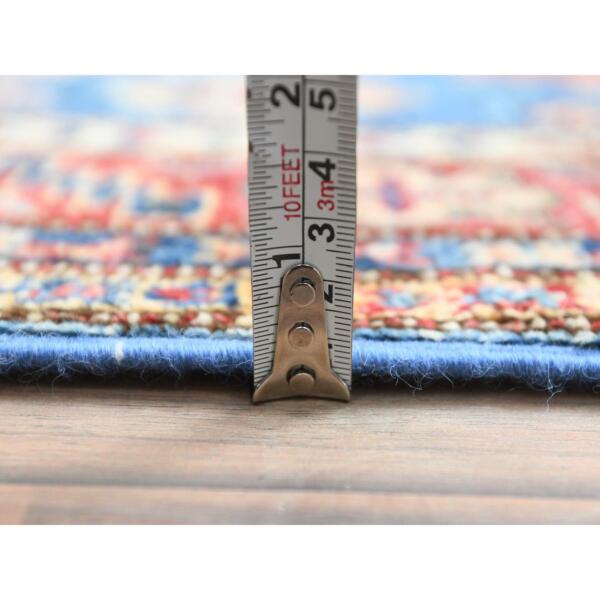 2'6"x33'7" Denim Blue, Hand Knotted Afghan Super Kazak with Large Medallions, Natural Dyes Densely Woven, Extra Soft Wool, XL Runner Oriental Rug  - 82608 - Image 7