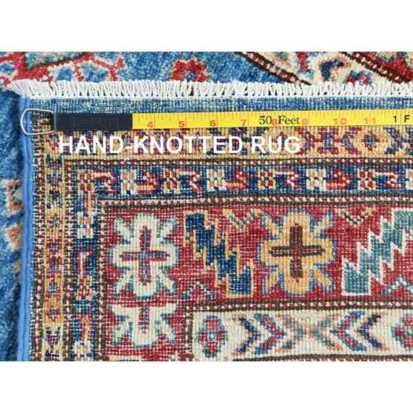 2'6"x33'7" Denim Blue, Hand Knotted Afghan Super Kazak with Large Medallions, Natural Dyes Densely Woven, Extra Soft Wool, XL Runner Oriental Rug  - 82608 - Image 8