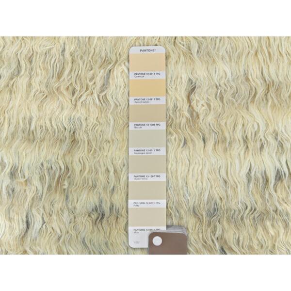 6'x6' Beige, Hand Knotted Shaggy Moroccan, Exotic Texture Undyed Natural Wool, Round Oriental Rug  - 82659 - Image 8